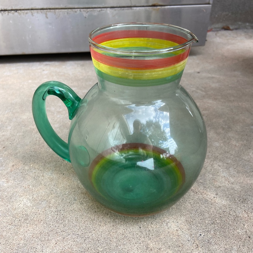 Vintage multi color small glass pitcher